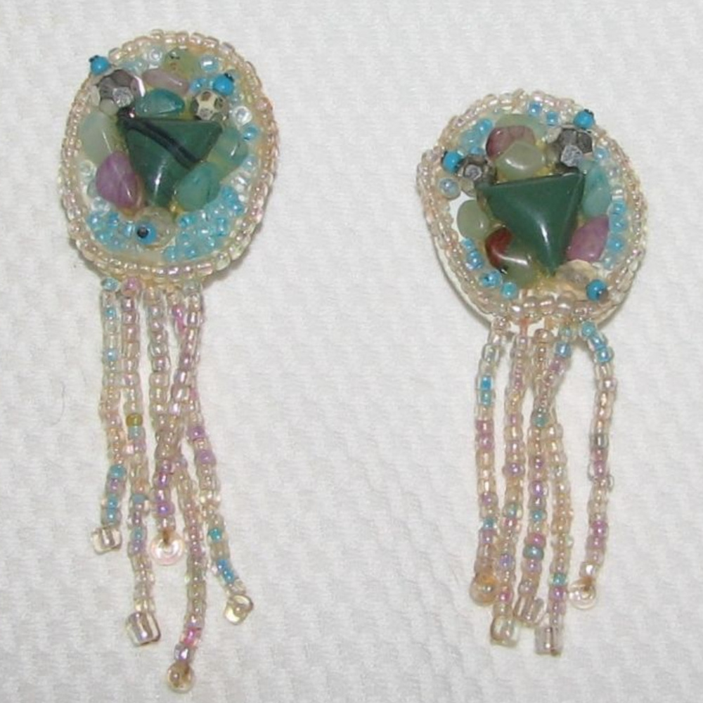 Vintage huge Clip On large Earrings southwest fringe drop dangle - Picture 4 of 4